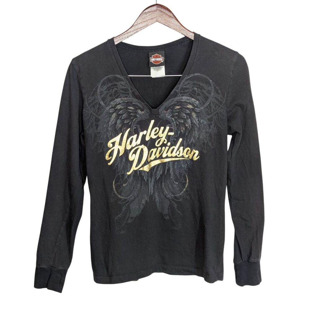 Harley-Davidson Kona Big Island Hawaii Women's Long Slv Shirt Sz M Black Gold